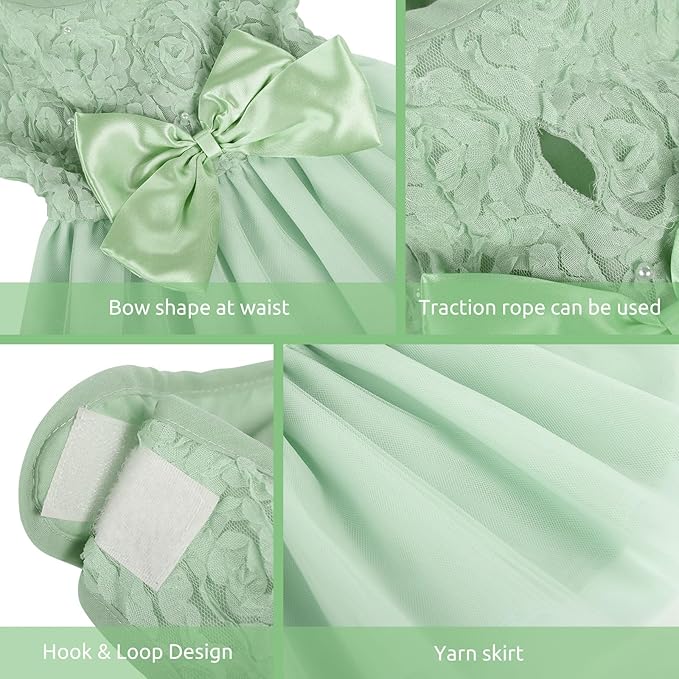 ASENKU Small Dog Dress Pet Wedding Dress Princess Lace Puppy Birthday Party Outfit Formal Apparel Girl for Only Small Medium Dogs Cats (Large, Green)