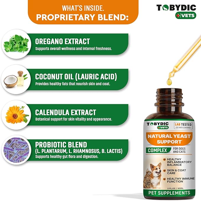 Natural Cats & Dog Yeast Infection Relief - Itchy Skin & Ear Treatment - Reduces Irritation & Relieves Itching and Allergy - Herbal Medicine Drops Supplement (2 Pack (60 ml + 60 ml))