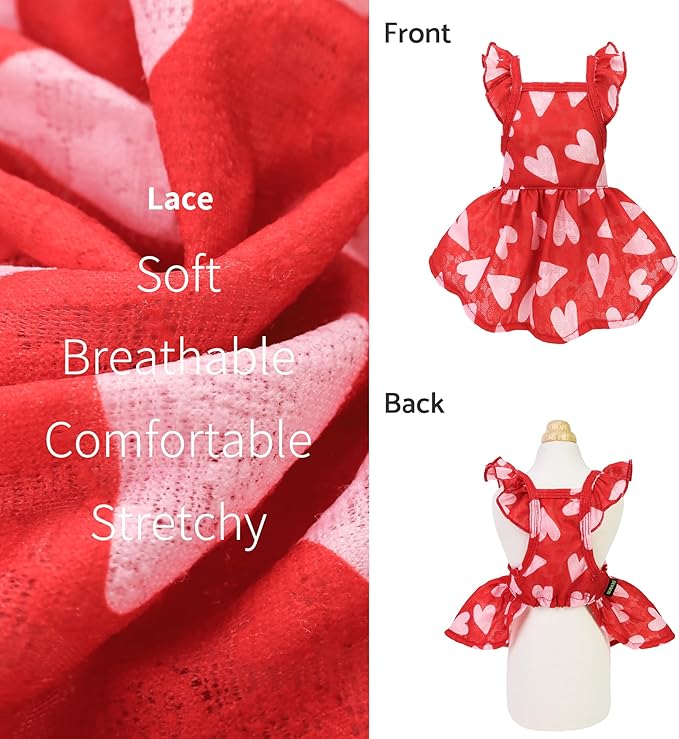 Fitwarm Valentine's Day Sweet Heart Dog Dress, Dog Holiday Outfit, Red, Pink, Medium