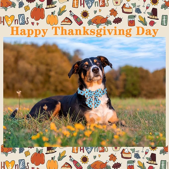 Unique style paws Thanksgiving Dog Collar with Bow Tie Blue Turkey Puppy Collar for Small Medium Large Dogs as Autumn Winter Pet Gifts-S