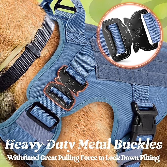 rabbitgoo Tactical Dog Harness Medium Sized, Heavy Duty Pet Harness with Handle, No-Pull Service Vest Medium Breed, Adjustable Military Dog Vest for Training Hunting Walking, Blue, M