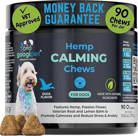 Googipet Hemp Calming Chews for Dogs - Separation Anxiety Relief for Dogs, Non-Drowsy Dog Calming Chews - Anxiety Relief Treats with Valerian Root, & Hemp (Calming Chews)
