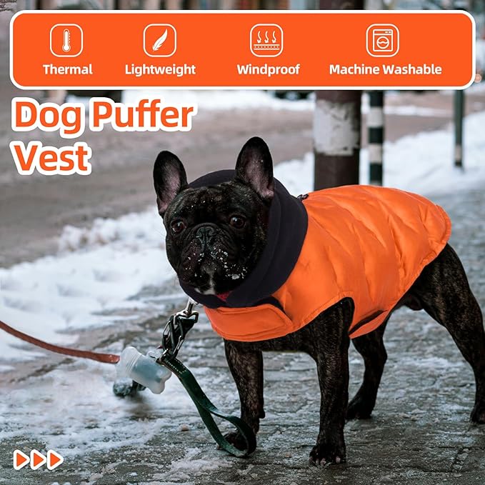 Nanaki Easy On Adjustable Pet Winter Coat Vest-Cold Weather XL Dog Coats with Hood, Warm Reflective Dog Puffer Vest Snowsuit for Pitbull, Soft Lightweight Puffer Coat for Outdoor Activities, Orange