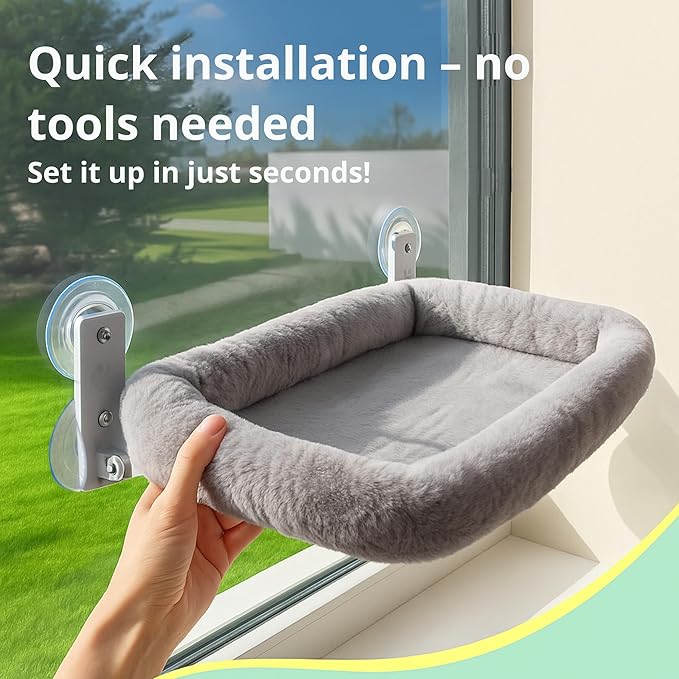 Cat Window Perch with Washable Cushion & Strong Suction – Stable & Cozy Cat Hammock for Window (Holds up to 40 lbs) – Durable Window Bed for Indoor Cats