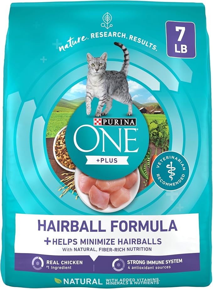 Purina ONE Natural Cat Food for Hairball Control, +PLUS Hairball Formula - 7 lb. Bag