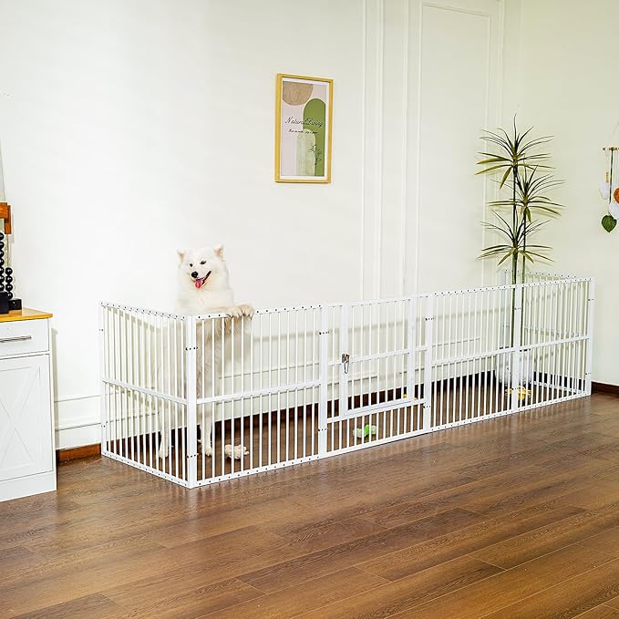 Dog Playpen - 32" Height Dog Pen, Heavy Duty Puppy Pen with Door, Safe & Sturdy, Easy Assemble for Indoor/Outdoor Pet Playpen (12 Panels with Door, White)