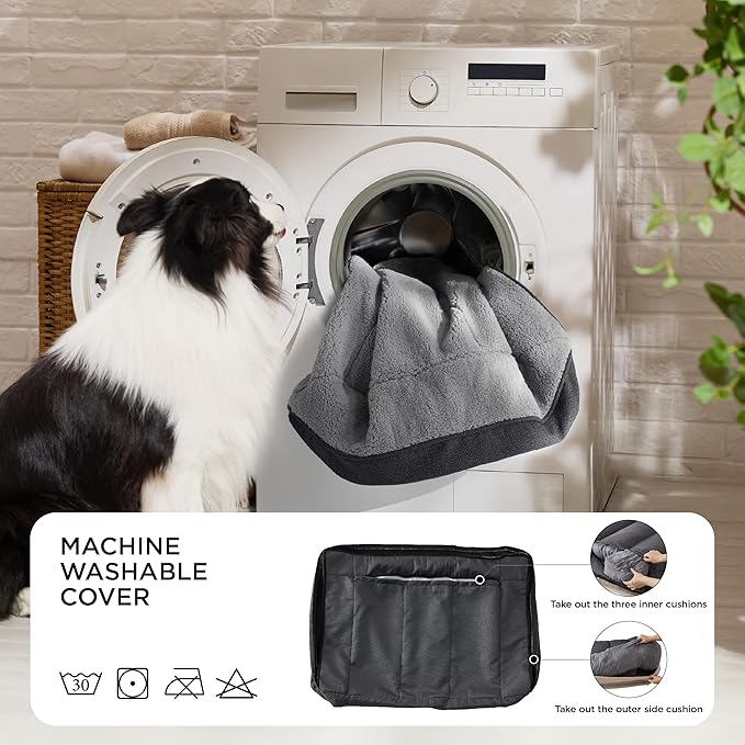 Bedsure Orthopedic Dog Beds Large Sized Dog - Extra Thick Supportive Large Dogs Bed with Waterproof Washable Cover, L Plus Comfort Pet Bed Sofa with Soft Plush Sherpa and Nonskid Bottom, Brown, 38"