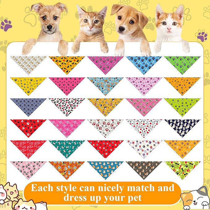 Sanwuta 120 Pcs Bandanas for Dogs Bulk Bones Triangle Dog Bandana Washable Pet Scarves Adjustable Bibs for Small and Medium Pets, 30 Styles