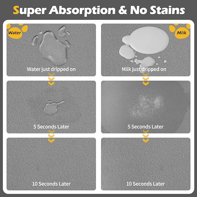 Pet Feeding Mat-Absorbent Dog Mat for Food and Water Bowl-Accessories Pet Supplies-Bowl for Messy Drinkers-No Stains Quick Dry Dog Water Dispenser Mat (17"x28", Light Grey)