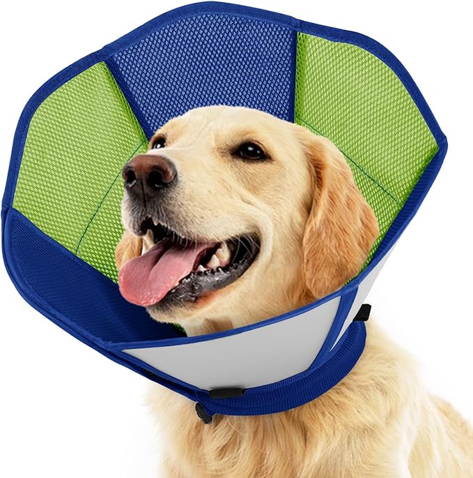 SUNFURA Dog Cones for Large Dogs, Soft Pet Cone Stop Licking After Surgery, Adjustable Pet E-Collar Alternative for Wound Healing, Blue Green X-Large