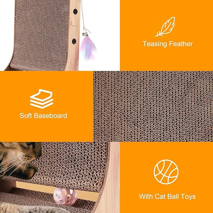 L Shape Cat Scratcher, 2Pack - 23.6 Inch Cat Scratchers for Indoor Cats, Protecting Furniture Cat Scratch Pad, Cardboard Cat Scratching with Ball Toy