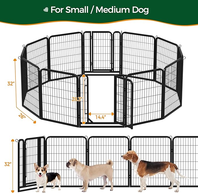 Yaheetech Dog Playpen Outdoor, 32 inch 12 Panels Dog Pen Indoor Heavy Duty Puppy Exercise Pen Metal Pet Fence for RV Camping/Yard/Garden