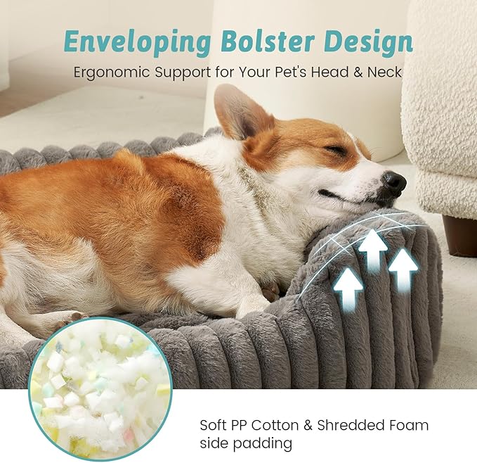 Orthopedic Pet Bed for Small Dogs & Cats - Washable Rectangle Pet Bed with Anti-Slip Bottom, Soft Calming Cat & Puppy Bed for Indoor Pets (30"x23"x7", Grey)