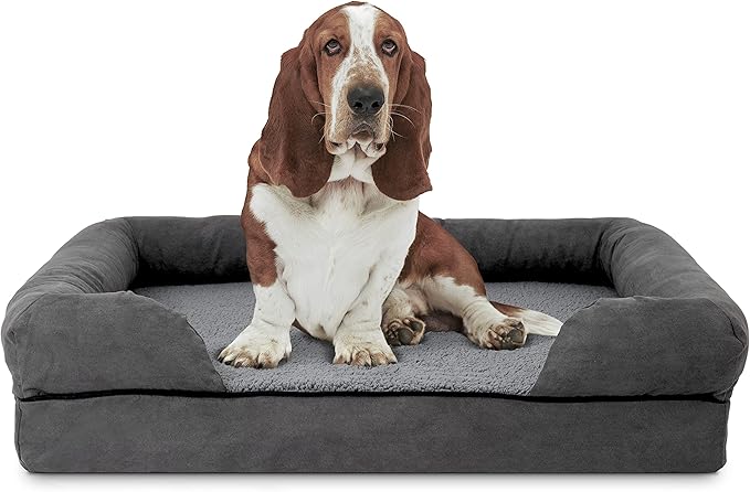 The Dog’s Bed, Large Grey Plush (no Logo), Memory Foam, Pain Relief: Arthritis, Hip & Elbow Dysplasia, Post Surgery, Lameness, Supportive, Calming, Waterproof Washable Cover