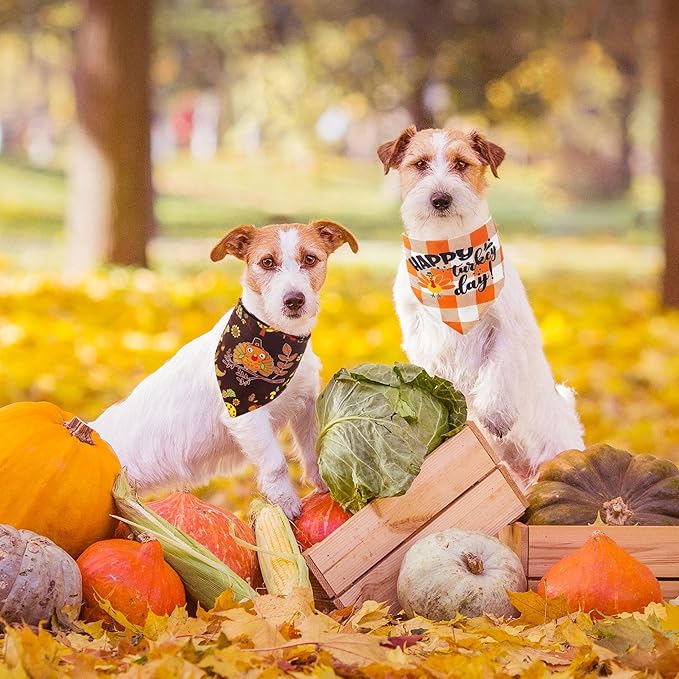ADOGGYGO Thanksgiving Dog Bandana Fall Autumn Pet Bandana Reversible Triangle Bibs Scarf Accessories for Small Dogs Puppy (Small, Thanksgiving)
