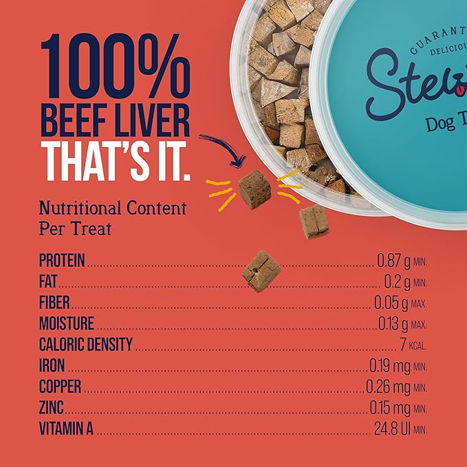 Stewart Single Ingredient Freeze Dried Raw Dog Treats, Beef Liver, 4 Ounce, Approx. 90 Pieces per Resealable Tub, Training Treats or Meal Topper, High Protein, Grain Free, Gluten Free