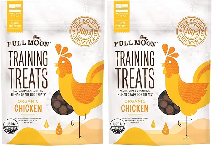 Full Moon USDA Organic Chicken Training Treats Healthy All Natural Dog Treats Human Grade 175 Treats 6 Ounce (Pack of 2)