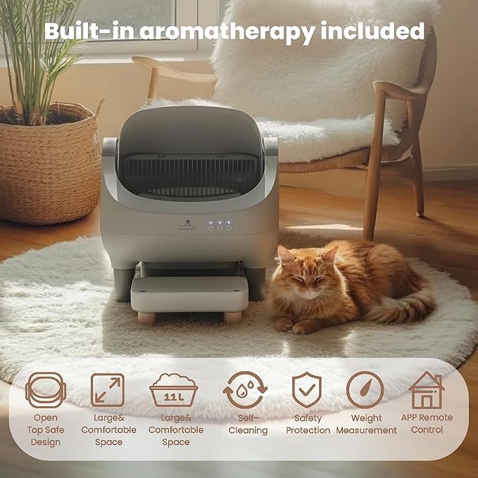 Automatic Litter Box, Upgraded Self Cleaning Litter Box for Multiple Cats with Step, Smart App Control, Long-Lasting Durability, Odor Control & Health Monitoring & Safety Protection & Quiet Operation