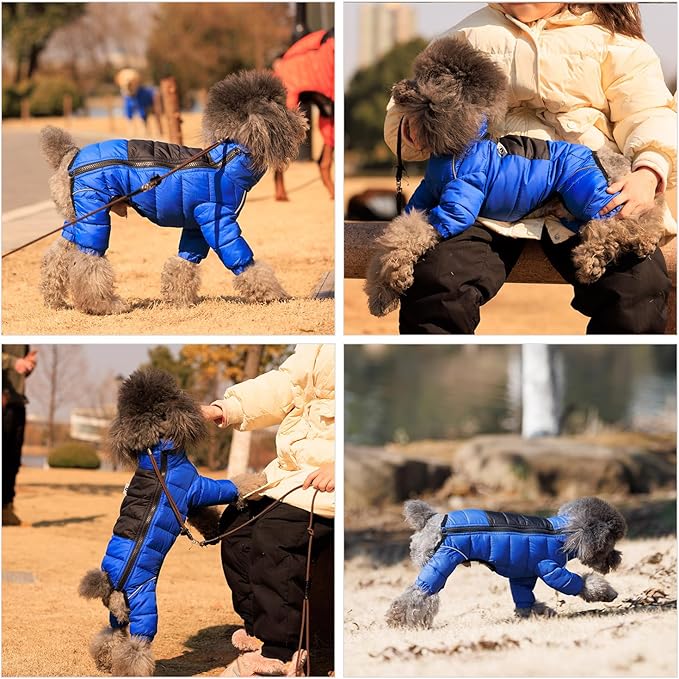 Lovelonglong Dog Coat Dog Warm Jacket, 4 Legs Covered Waterproof Windproof Reflective Warm Dog Vest, Zippered Adjustable Outdoor Dog Snow Jacket for Small Medium Large Dogs Blue XL
