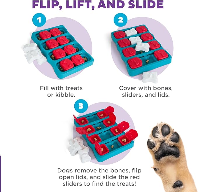 Outward Hound by Nina Ottosson Dog Brick Treat Puzzle Enrichment Toy, Level 2 Intermediate Game, Blue