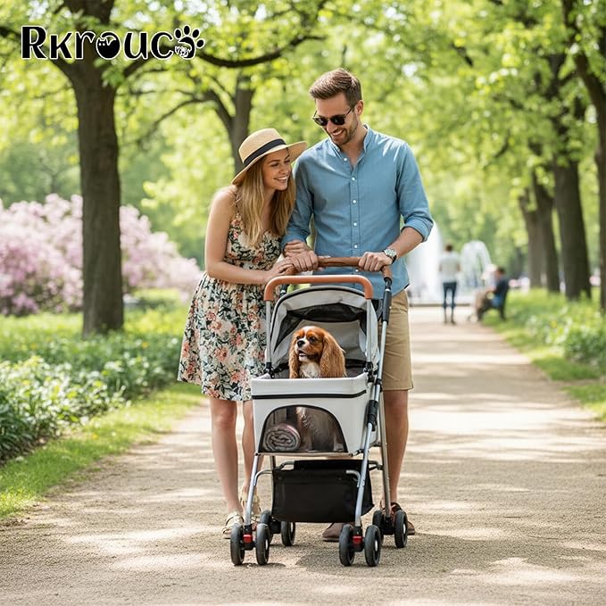 3 in 1 Dog Strollers 4 Wheels Folding Pet Stroller with Detachable Carrier Multifunction Portable Dogs Travel Carriers for Medium Small Puppy Kittens(White Gray)