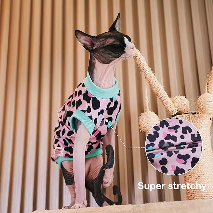 PUMYPOREITY Sphynx Cat Clothes: Stretchy Sweater, Soft Hairless Shirt, Pullover Pajamas, Turtleneck for Sphynx Cornish Rex, Devon Rex - Pink, M