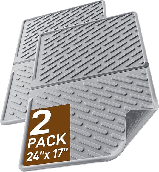 Cat Litter Mat with Grooves & Raised Edge, Urineproof/Waterproof, Litter Scattering Control, Easy to Clean & Recycle (24 * 17in-Grey-2 Pack)