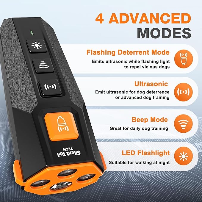 Dog Bark Deterrent Device – Anti Barking Device for Dogs with Triple Ultrasonic Emitters, 4 Modes, LED Light – Immediate Results – Safe & Humane – Indoor/Outdoor