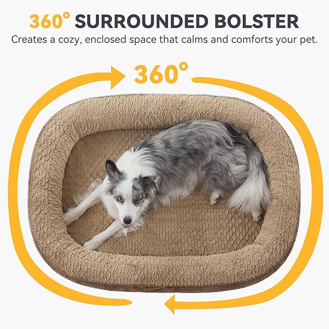 JOEJOY Orthopedic Dog Bed for Large Dogs, Egg-Crate Memory Foam Pet Bed with Bolster Sides, Waterproof Lining, Removable Washable Cover & Non-Slip Bottom, Brown
