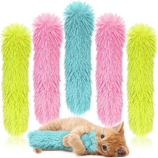 Civaner 6 Pcs 10.6 Inch Cat Catnip Toy Cat Kicker Interactive Soft Plush Kitten Toy Pillow Stick Kitten Chasing Chewing Exercising Catnip Filled Plaything for Puppy Indoor (Grass Green, Blue, Pink)