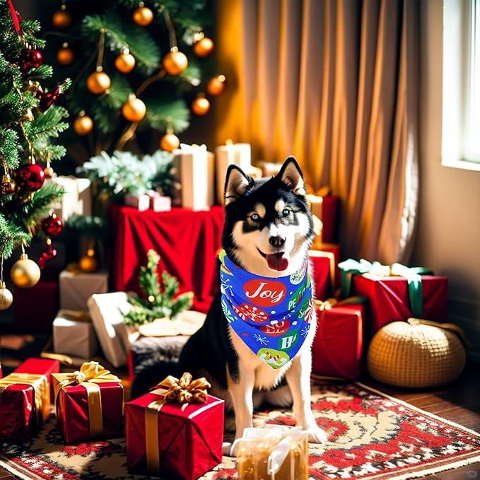 Christmas Dog Bandanas for Large Dogs Breed 7 Pcs Sewing Hemming Christmas Dog Bandanas XXL Adjustable Scarves Grooming L