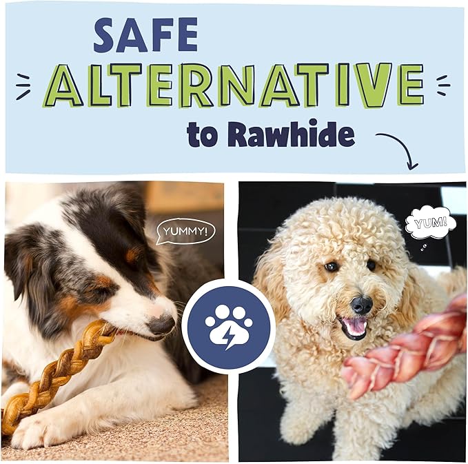 Pawstruck Natural 12” Braided Bully Sticks for Dogs - Tough, Long-Lasting, Rawhide-Free, Low Odor, Healthy Single Ingredient Chew Treat for Aggressive Chewers - 25 Count - Packaging May Vary