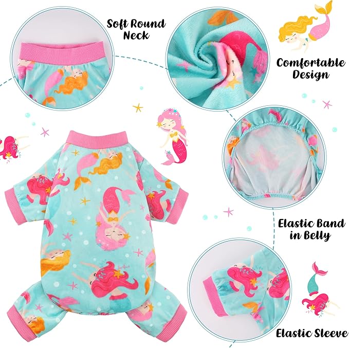Dog Pajamas Soft Lightweight Dog Onesies Outfit Clothes for Small Medium Large Puppy Pjs for Pet Boys Girls Dogs Cats (M (Back: 12",Chest: 16", Neck:10.2"), Mermaid)