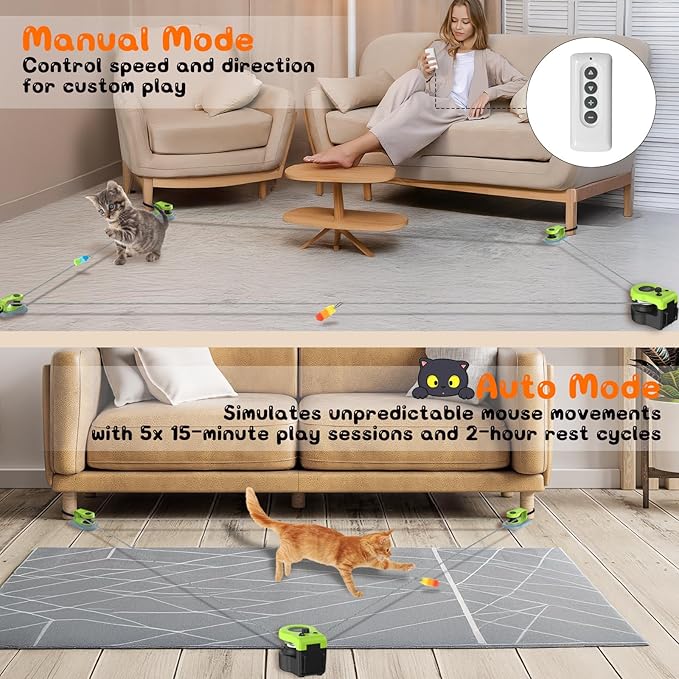 Interactive Cat Toy for Indoor - Automatic Cat Treadmill with Remote Control, 3 Speeds, Quiet Motor | Indoor Chase Hunting Feather Cat Gift for Fitness, Playtime & Energy Release (Green)