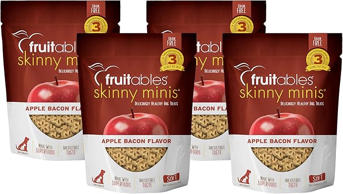 Fruitables Skinny Mini Dog Treats Healthy Apple Bacon Flavored Dog Snacks Low Calorie Training Treats Wheat, Corn & Soy Free 5 Ounces (Pack of 4)