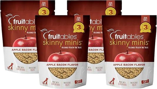 Fruitables Skinny Mini Dog Treats Healthy Apple Bacon Flavored Dog Snacks Low Calorie Training Treats Wheat, Corn & Soy Free 5 Ounces (Pack of 4)