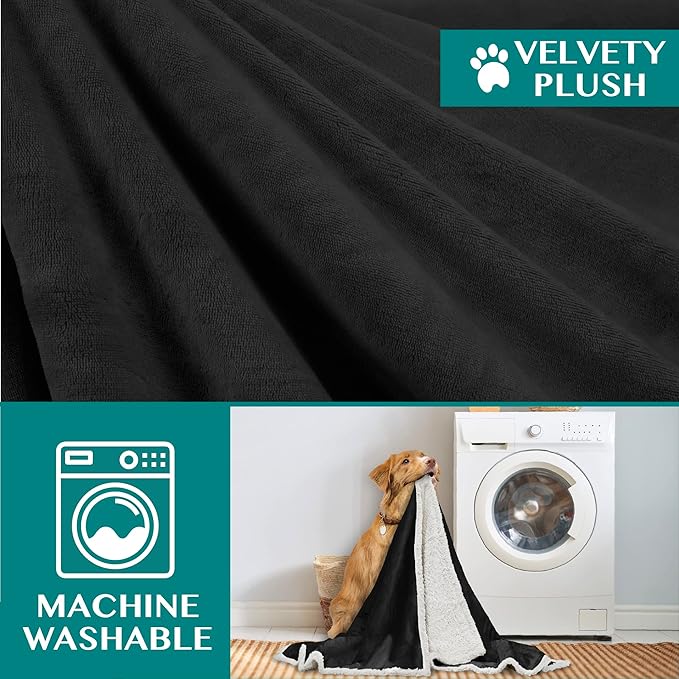 PetAmi Dog Blanket for Small Medium Dogs, Pet Bed Blanket Cat Puppy Kitten, Fleece Furniture Couch Cover Protector Sofa Car, Soft Sherpa Dog Throw Plush Reversible Washable, Mini 29x40 Black