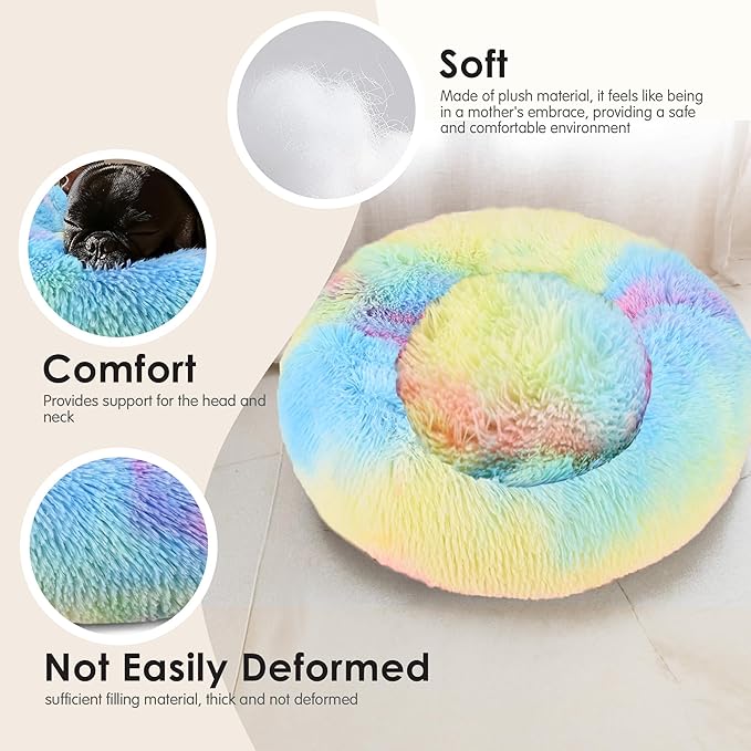 Extra Large Dog Beds, 36 Inch Human Dog Anxiety Relief Squishmallow Comfort Bed, Indestructible & Chew Proof Pet Beds (Rainbow)