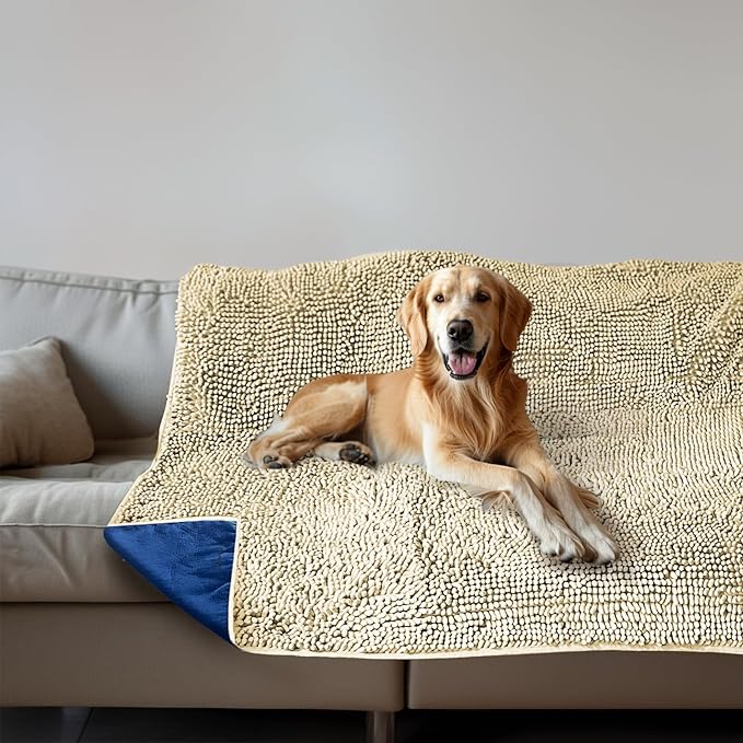 Muddy Mat® Dog Blanket - Chenille Water Absorption Blanket for Bed & Couch Cover for Dogs Washable, Anti-Slip Soft and Durable Furniture Protector for Dogs - Beige 30"x70"