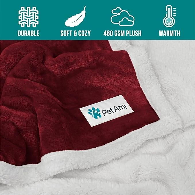 PetAmi Dog Blanket for Medium Large Dogs, Pet Bed Blanket Cat Puppy Kitten, Fleece Furniture Couch Cover Protector Sofa Car, Soft Sherpa Dog Throw Plush Reversible Washable, 40x60 Maroon Red