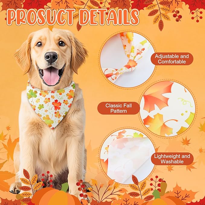 Sanwuta 50 Pcs Thanksgiving Fall Dog Bandanas Bulk and Collar Bow Ties Set 25 Autumn Bandanas 25 Fall Charm Dog Collar Pet Maple Leaves Pumpkin Triangle Pet Scarf Bowtie for Small Medium Large