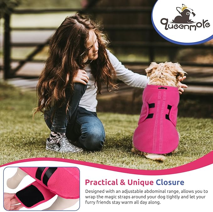 Queenmore Soft Fleece Dog Jacket, Warm Winter Dog Clothes with Leash Hole, Dachshund Sweaters for Small Dogs Cats Boy or Girl (Pink, S)