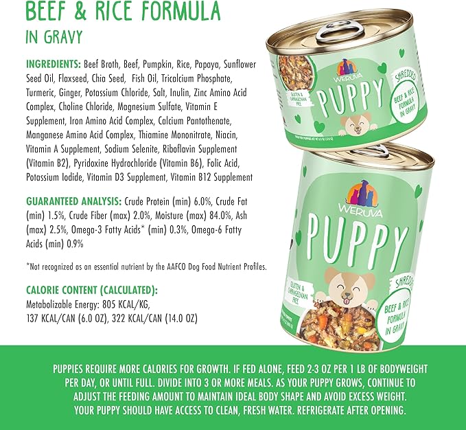Weruva Puppy, Beef and Rice Formula in Gravy, 14oz Can, Pack of 10