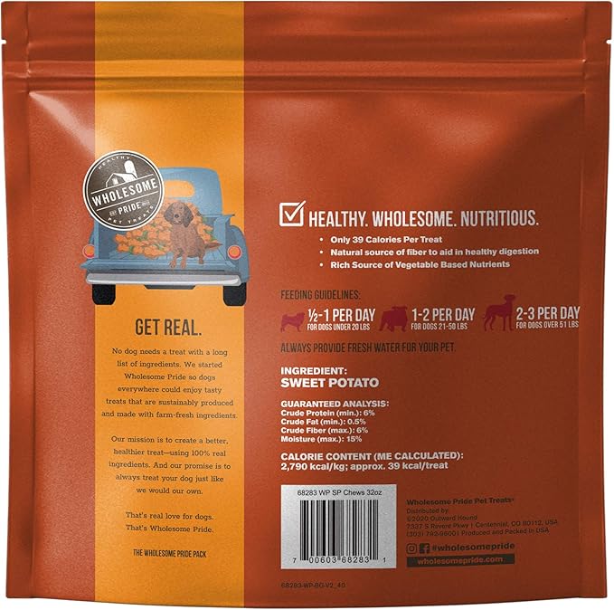 Wholesome Pride Sweet Potato Chews All-Natural Single Ingredient Dog Treats, 32 oz
