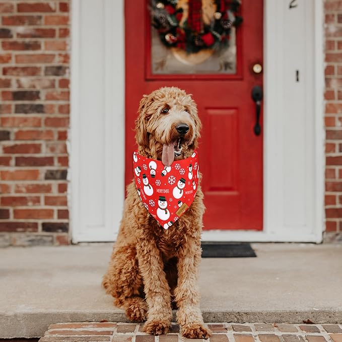 Christmas Dog Bandanas with Snap Button - 2 Pack Reversible Santa Claus Dog Scarf for Boy & Girl, Dog, Christmas Tree Holiday Bandana for Medium and Large Dogs (Large)