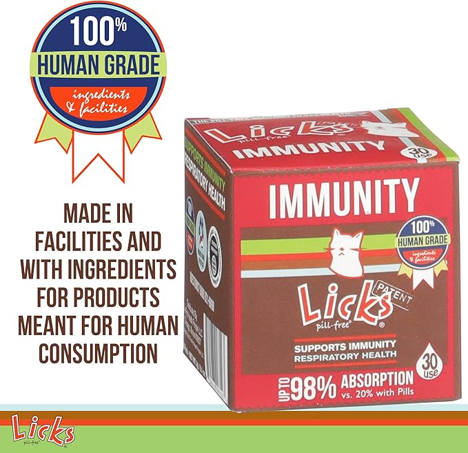 Licks Pill-Free Cat Immunity - Immune Support Cat Supplies - Respiratory Supplements - Health Supplies - Gel Packets - 30 Use