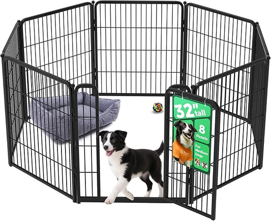 FXW Homeplus Unleashed Indoor Dog Playpen - Stress-Free and Safe Play, Heavy Duty 32 Inch 8 Panels Dog Pen for Small and Medium Dogs, Black│Patented