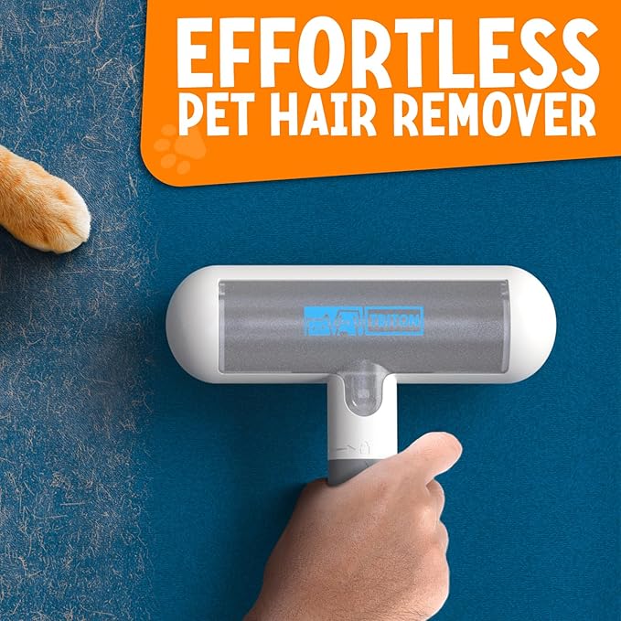 Triton Travel Pet Hair Removal Tool - Compact w/Removable Handle - Portable Reusable Lint Roller Cat and Dog Hair Remover Roller for Couch, Car, Clothes, Fur Cleaner for Quick Cleaning (Gray/White)
