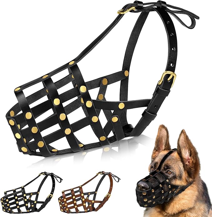 OOPSDOGGY German Shepherd Dog Muzzle for Large Dogs - Leather Breathable Secure Basket Muzzle for Large Breeds Prevents Biting No Chewing Adjustable (Black, Size 8 - German Shepherd)