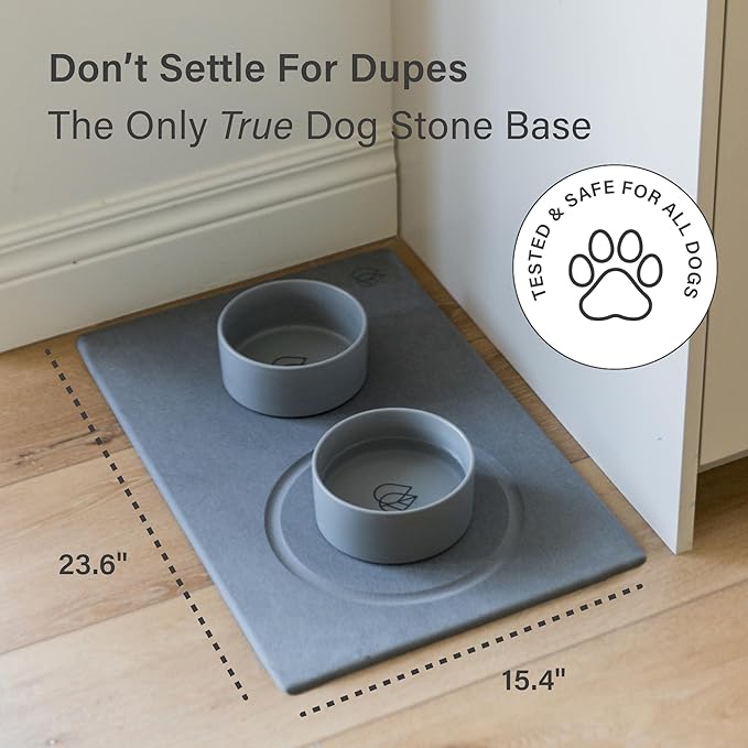 Dorai Home Stone Drying Mat for Dog Bowls – Absorbent Quick-Drying Pet Feeding Mat with Diatomaceous Earth, Non-Slip Base, and Water Gutter – Stone Mat for Dog Food and Water – (23.6" x 15.4")